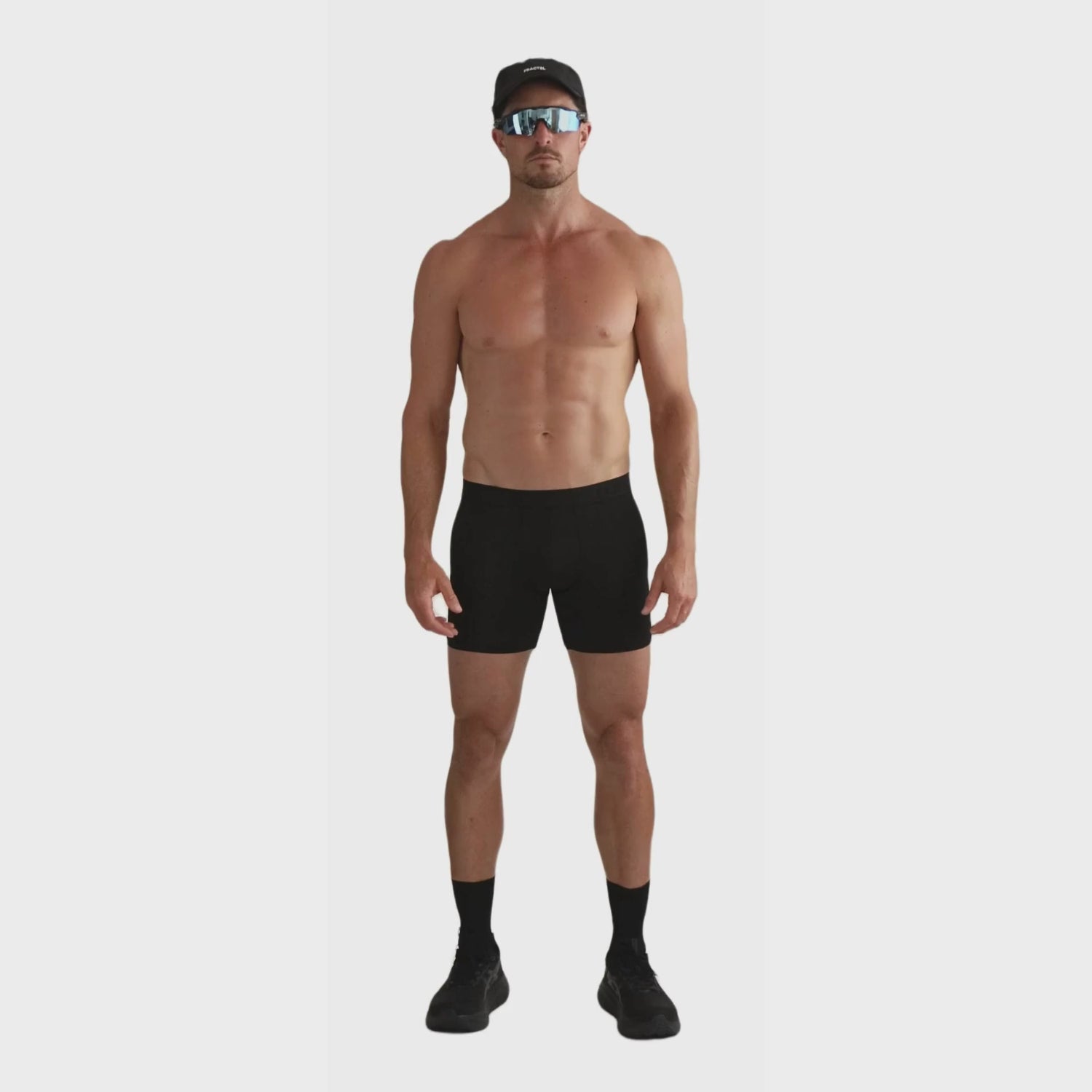 Product video showcasing the fit and movement of ruhn performance underwear in Activated Black on a white studio background
